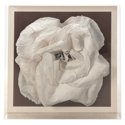 Pat Lea White Rose Organic Paper Sculpture, Late 20th Century