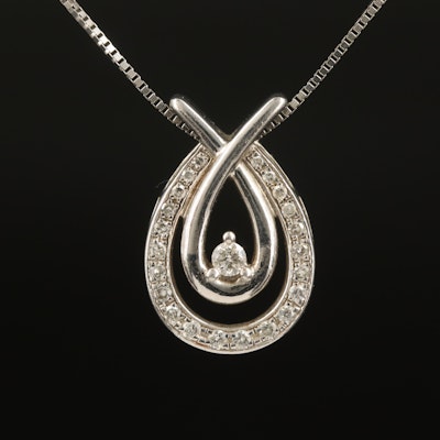 Sterling Diamond Pendant on 14K Box Chain Necklace