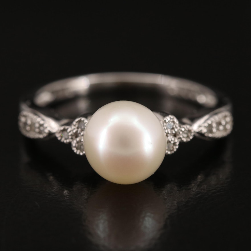 Sterling Pearl and Diamond Ring