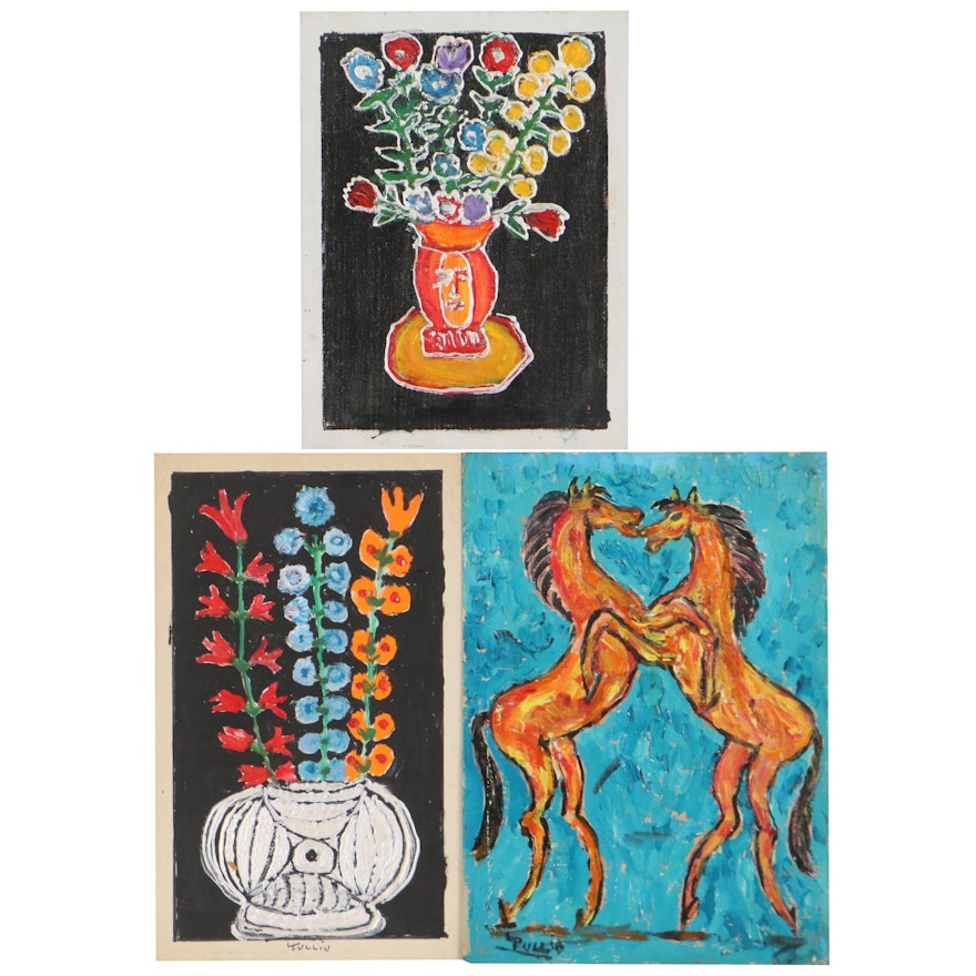 Charles Tullio Acrylic Paintings of Vases and Horses