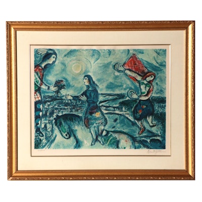 Lithograph After Marc Chagall "Lovers Over Paris"