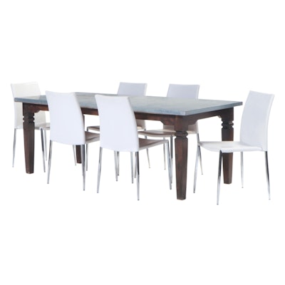 Galvanized Dining Table with Six Vinyl Upholstered Chairs