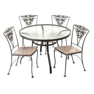 Matched Five-Piece Iron and Aluminum Patio Dining Set, Mid to Late 20th Century