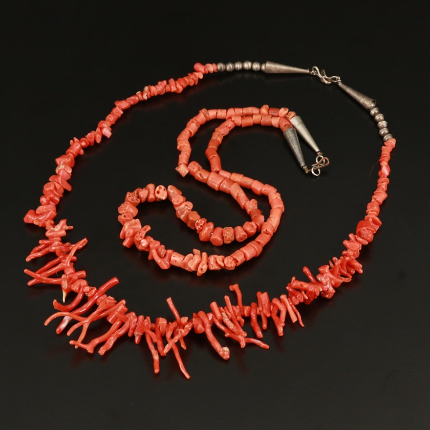 Graduated Coral Necklaces Including Sterling