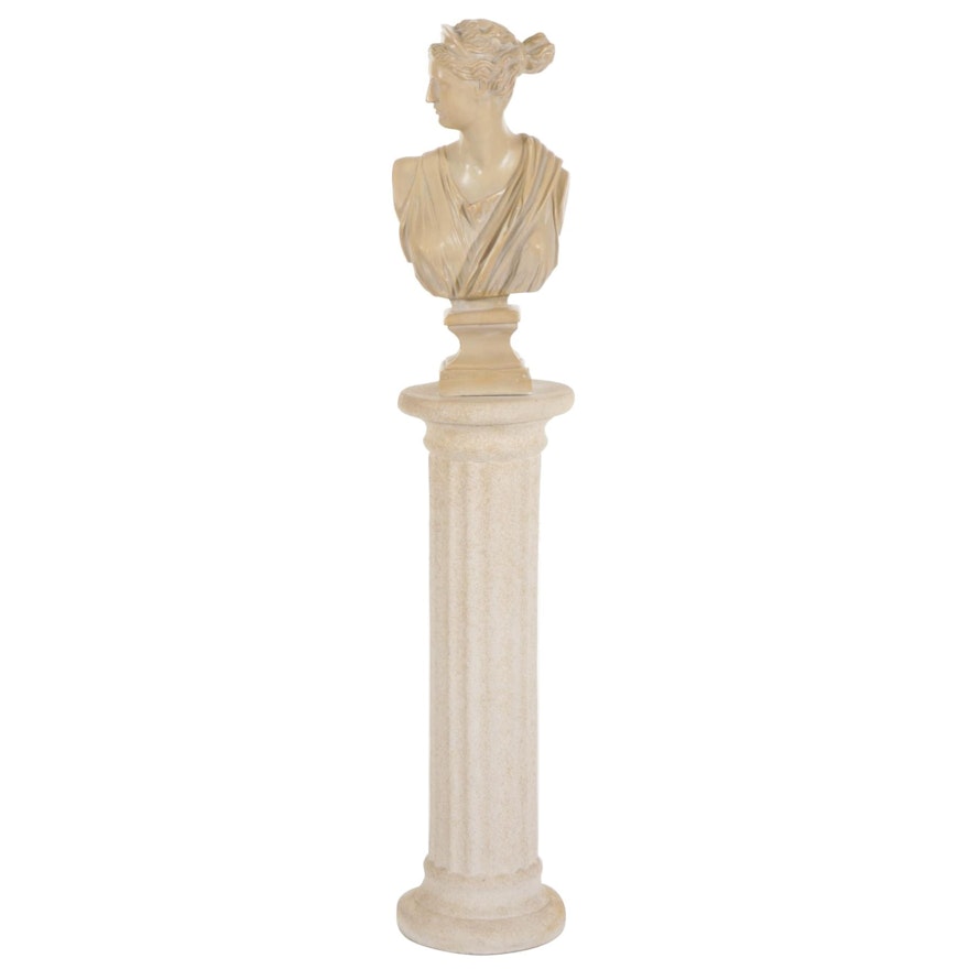 Diana of Versailles Plaster Bust Sculpture With Pedestal