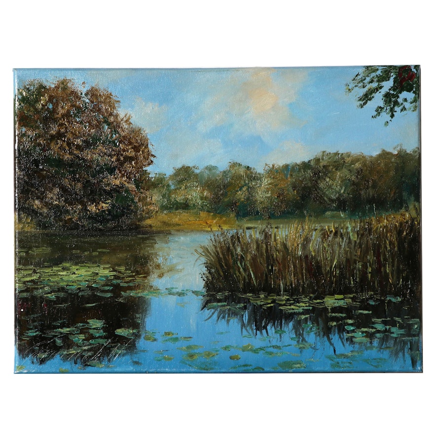 Garncarek Aleksander Landscape Oil Painting "Jezioro (Lake)," 2021