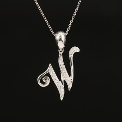 14K 0.05 CTW Diamond "W" Monogram Pendant Necklace