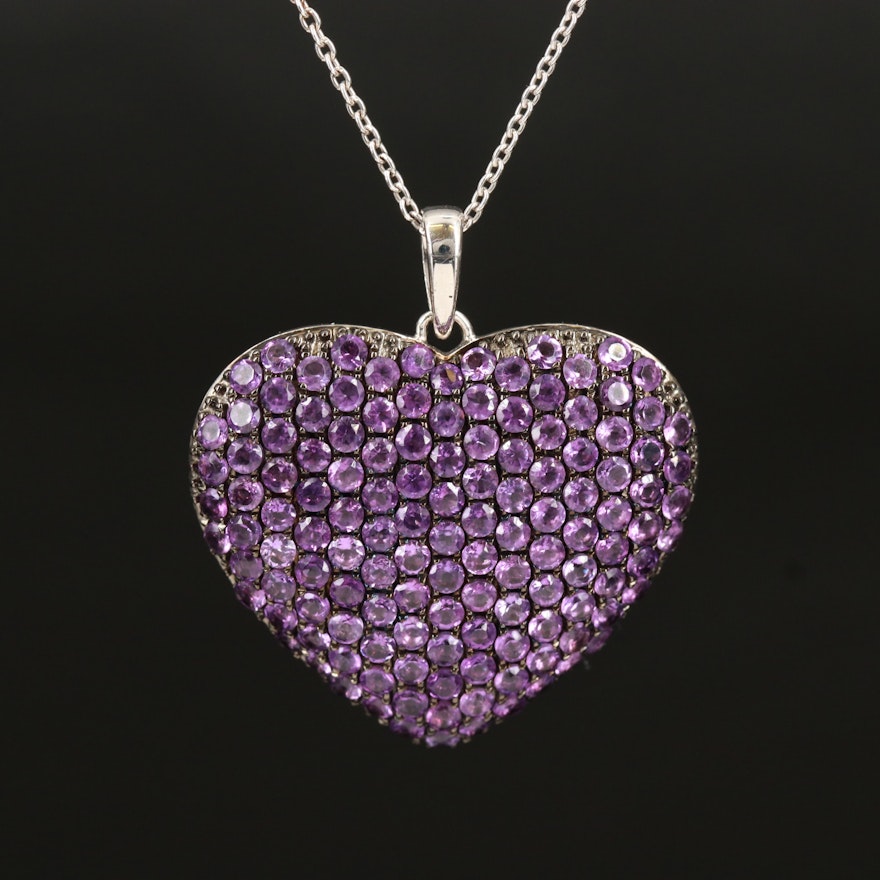 Sterling Amethyst Heart Pendant Necklace