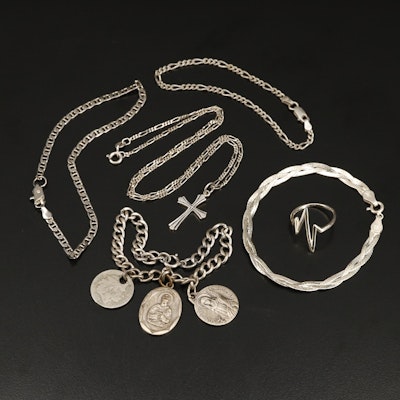 Sterling Religious Jewelry with Heartbeat Ring and Coin Bracelet