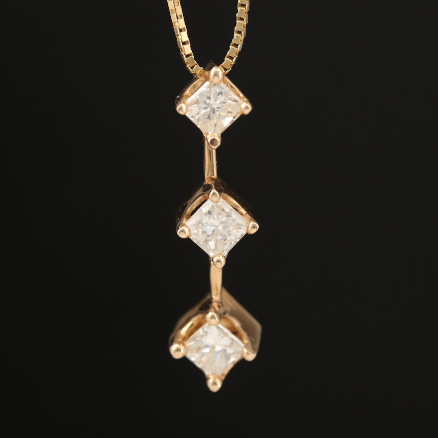 14K 0.95 CTW Diamond Articulated Bar Pendant Necklace