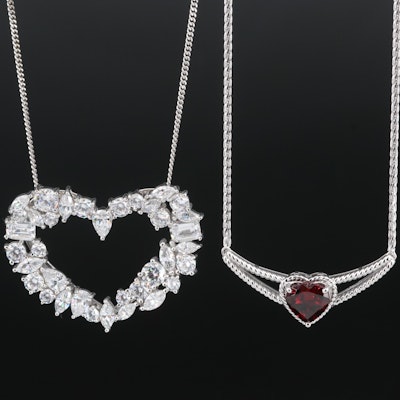 Sterling Heart Necklaces Including Garnet and Cubic Zirconia