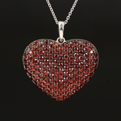 Sterling Pavé Garnet Heart Pendant Necklace