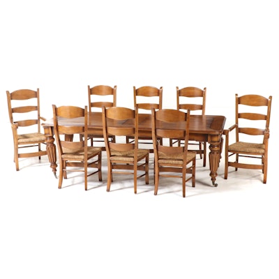French Provincial Style Nine-Piece Dining Furniture Set with Ladderback Chairs