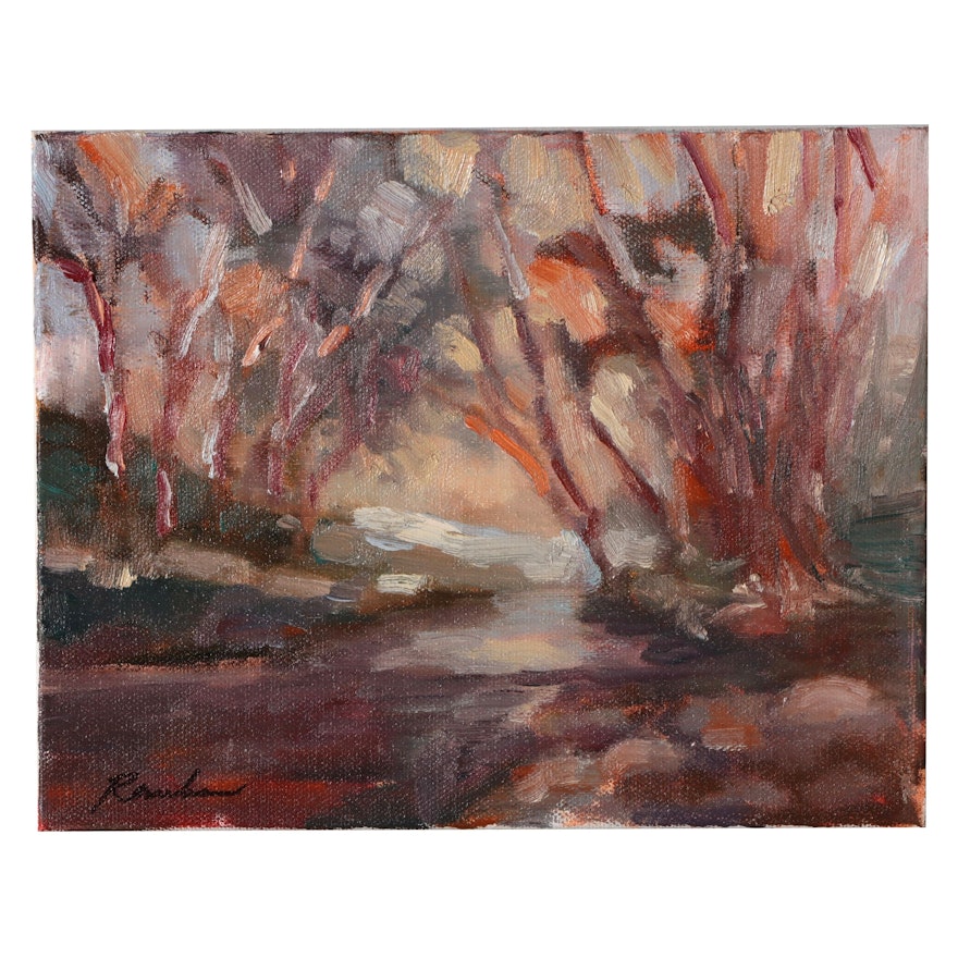 Sally Rosenbaum Landscape Oil Painting "Near the Creek," 2021