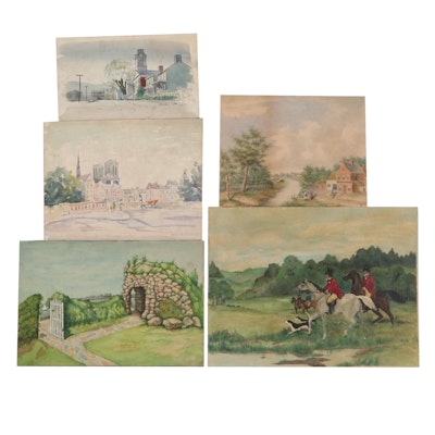 Landscape Watercolor Paintings, Mid to Late 20th Century