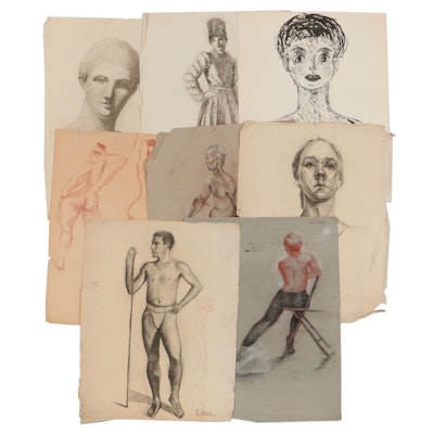 Figural Graphite, Ink and Charcoal Drawings, Early to Mid-20th Century