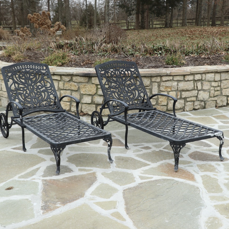 Hanamint "Tuscany" Cast Aluminum Rolling Chaise Loungers with Frontgate Cushions