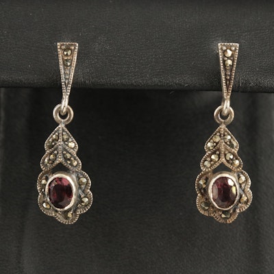Sterling Glass and Marcasite Drop Earrings