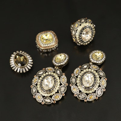 Heidi Daus Crystal Earrings and Interchangeable Ring Set
