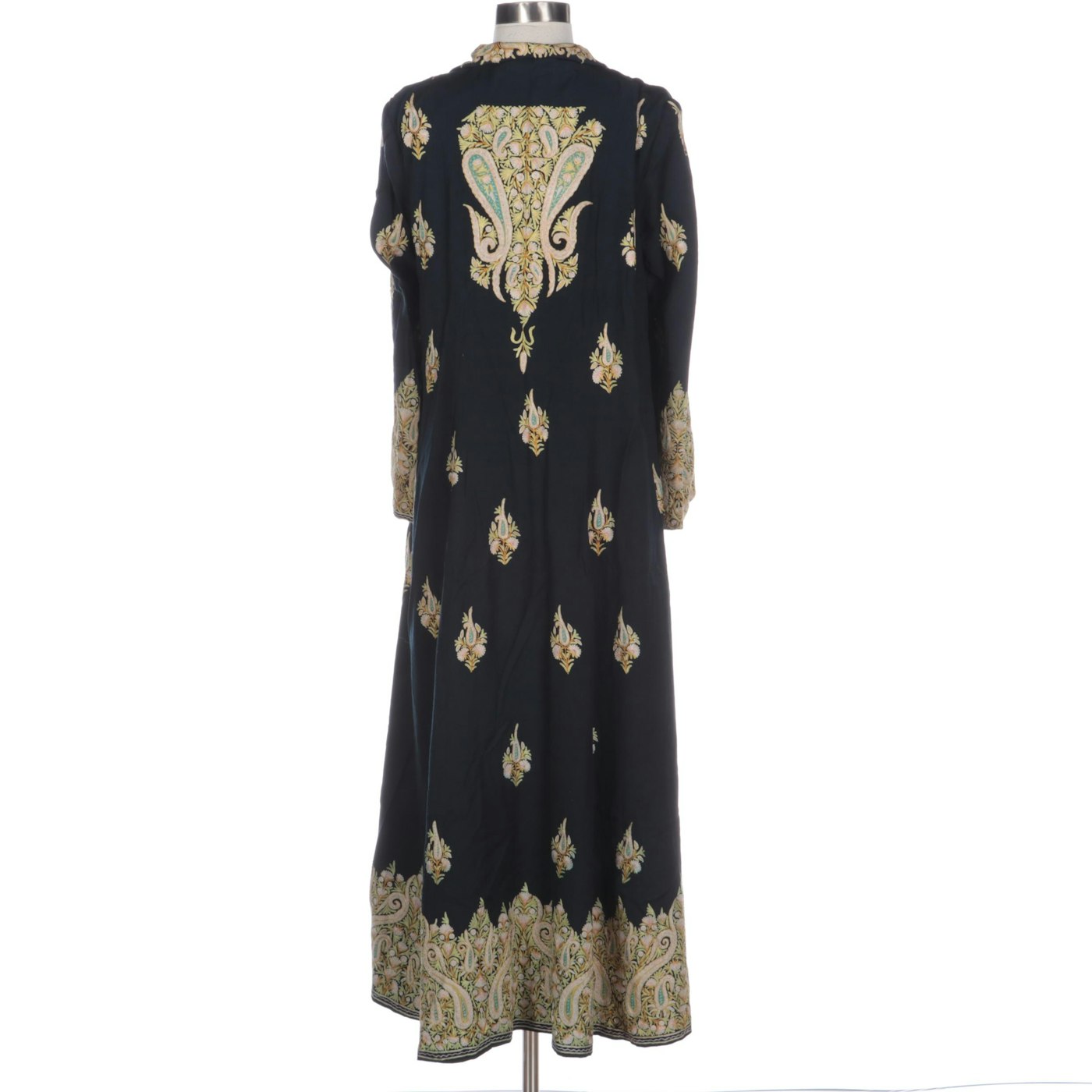 Kashmiri Aari Embroidered Black Wool Full-Length Coat | EBTH