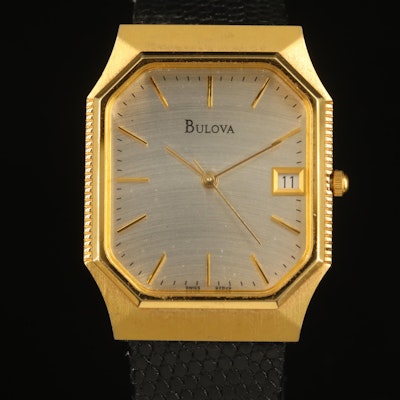 Bulova Octagonal Shape with Date Gold Tone Wristwatch