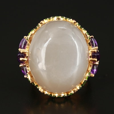 Sterling Moonstone, Amethyst and Diopside Ring