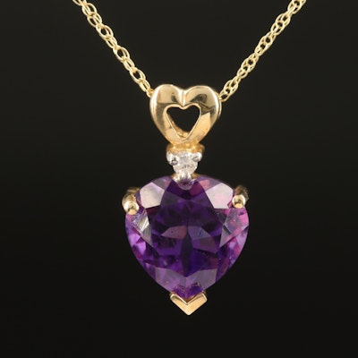 10K Amethyst and Diamond Heart Pendant Necklace