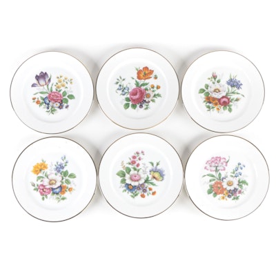 Josef Kuba Floral Bouquet Porcelain Salad Plates, 1952-1972