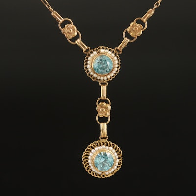 14K Zircon and Seed Pearl Drop Necklace