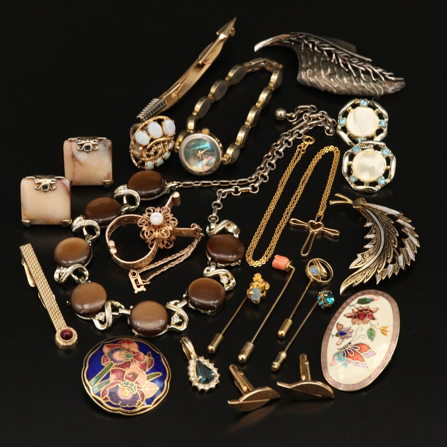 Cloisonné Brooches Featured with Vintage Costume Jewelry