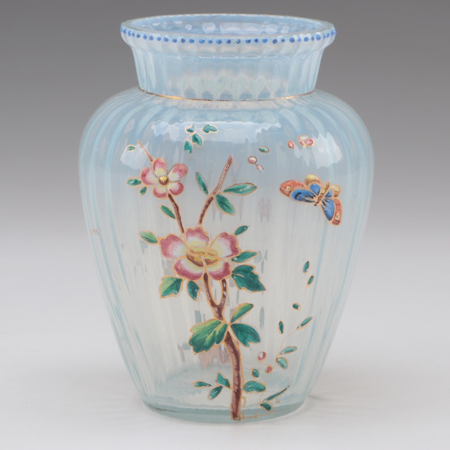 Moser Gilt and Enameled Opalescent Glass Vase, Late 19th/Early 20th Century