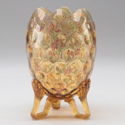 Moser Egg Shaped Amber Glass Vase with Floral Motif, Late 19th/Early 20th C.