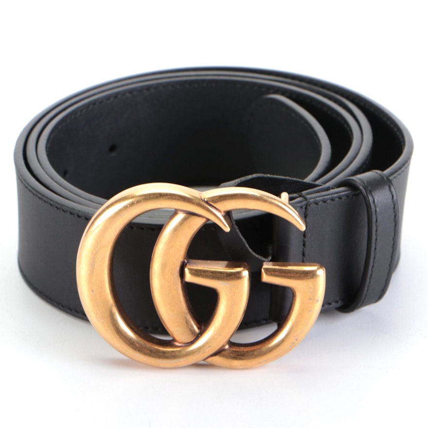 Gucci GG Wide Marmont Belt in Black Calfskin Leather