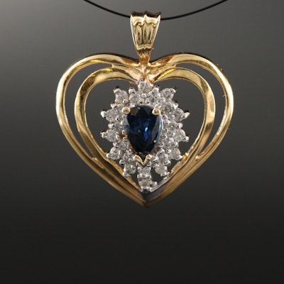 14K Sapphire and Diamond Heart Pendant