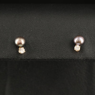 14K Pearl and Cubic Zirconia Stud Earrings