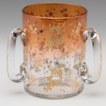 Moser Style Amber to Clear Glass Loving Cup with Applied Acorns and Handles