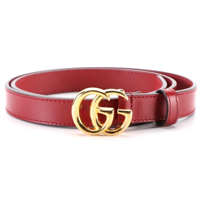Gucci GG Marmont Thin Leather Belt in Red with Shiny Buckle