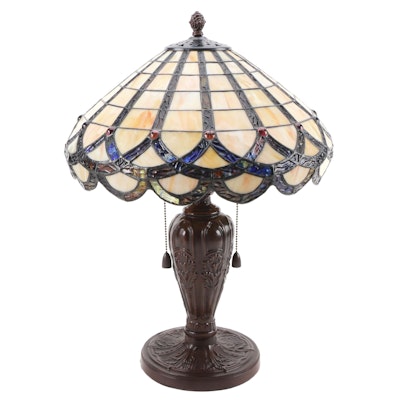 Jeweled Slag Glass and Bronzed Metal Table Lamp, Contemporary