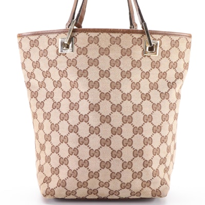 Gucci Small Campus Tote Bag in GG Canvas and Brown Leather
