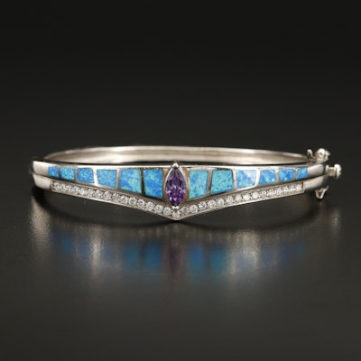 Sterling Opal and Cubic Zirconia Inlay Bangle
