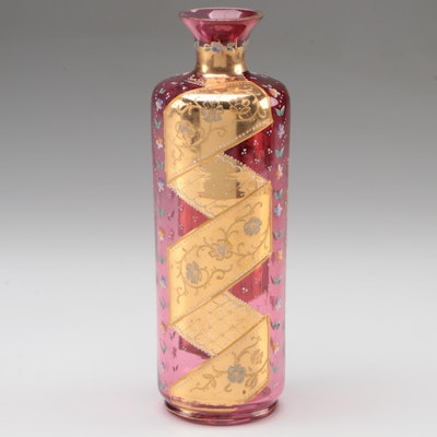 Moser Gilt and Enameled Cranberry Glass Vase, Late 19th/Early 20th C.