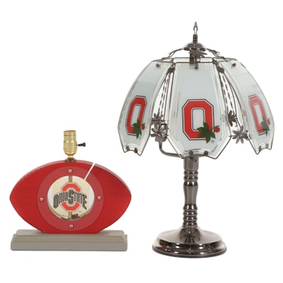 The Ohio State Block "O" Touch Table Lamp and Wooden Coin Bank Table Lamp