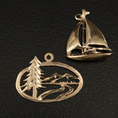 14K Sailboat with Mountain and Forest Scenery Charms