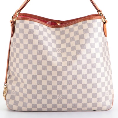 Louis Vuitton Delightful MM Shoulder Bag in Damier Azur Canvas and Leather