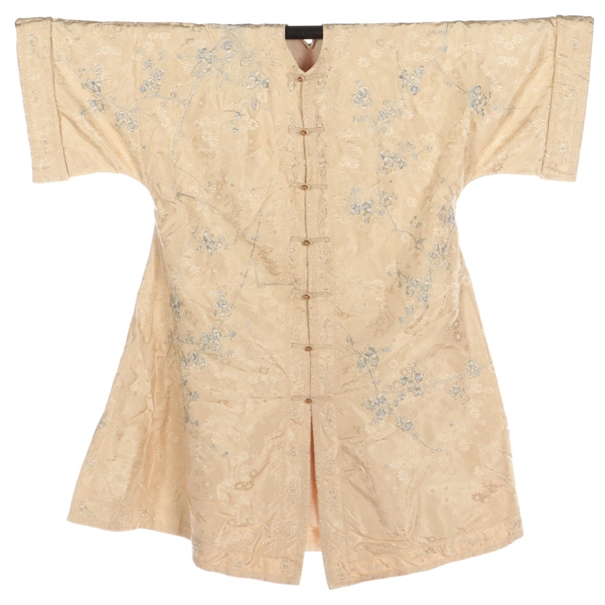Chinese Plum Blossom Embroidered Floral Silk Brocade Coat, Early 20th Century