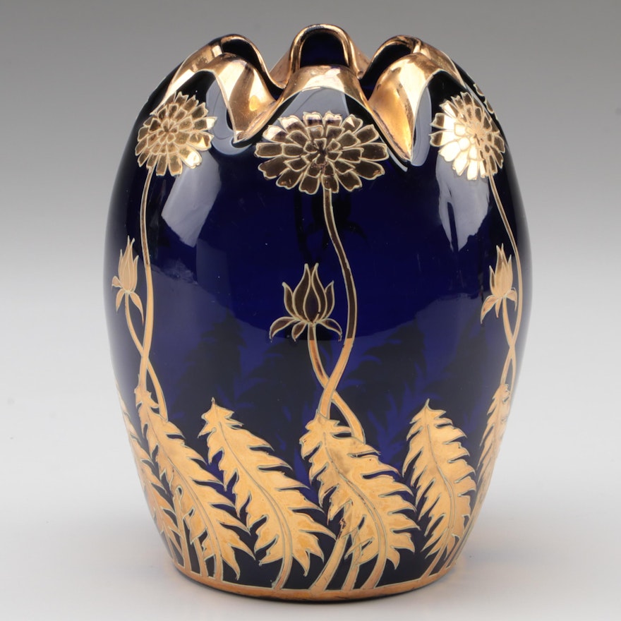 Moser Gilt and Enameled Cobalt Glass Vase, Late 19th/Early 20th Century