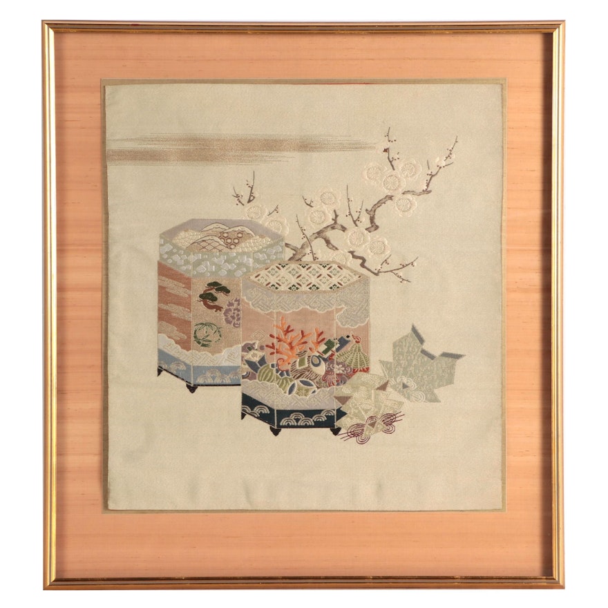 Chinese Style Woven Silk Still Life Wall Hanging