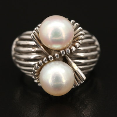 Vintage 14K Pearl Ring with Fluted Design