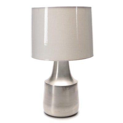 Crate & Barrel Silvered Metal Table Lamp with Fabric Shade, 2015
