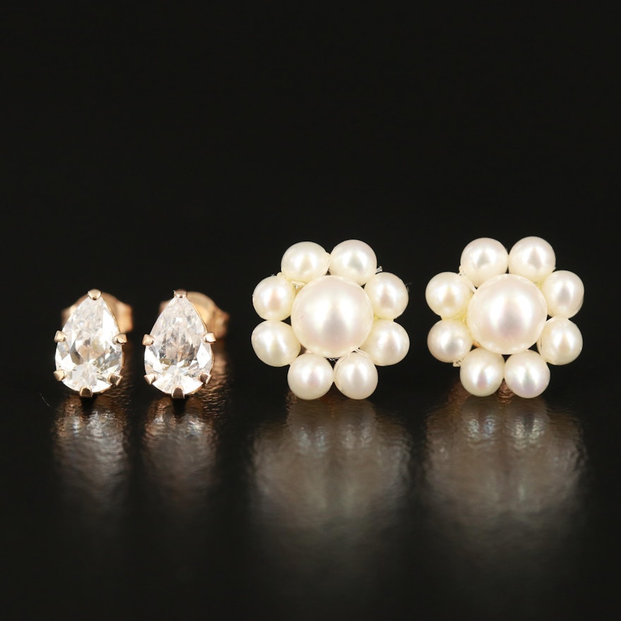 10K Pearl and Cubic Zirconia Stud Earrings